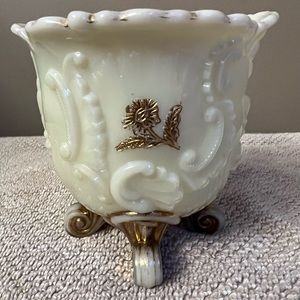 PAIR of Northwood Louis XV Gold Trim Custard Spooners Custard / Uranium Glass